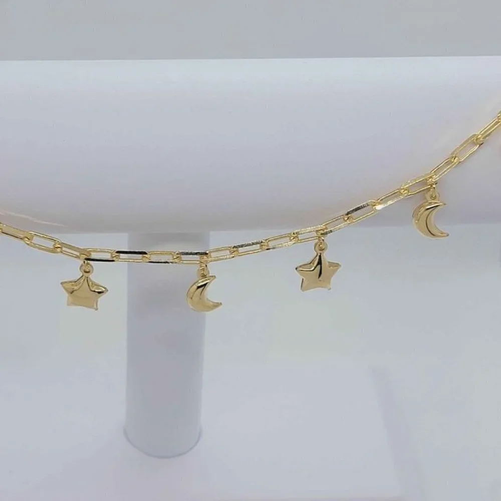 Brand New Brazilian 18k Gold Filled Moon & Star  Anklet - Picture 2 of 5